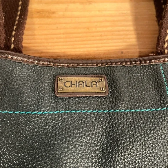 CHALA Paw Prints Tote Handbag Purse Dog Bone Bag Blue and Brown - Picture 2 of 11